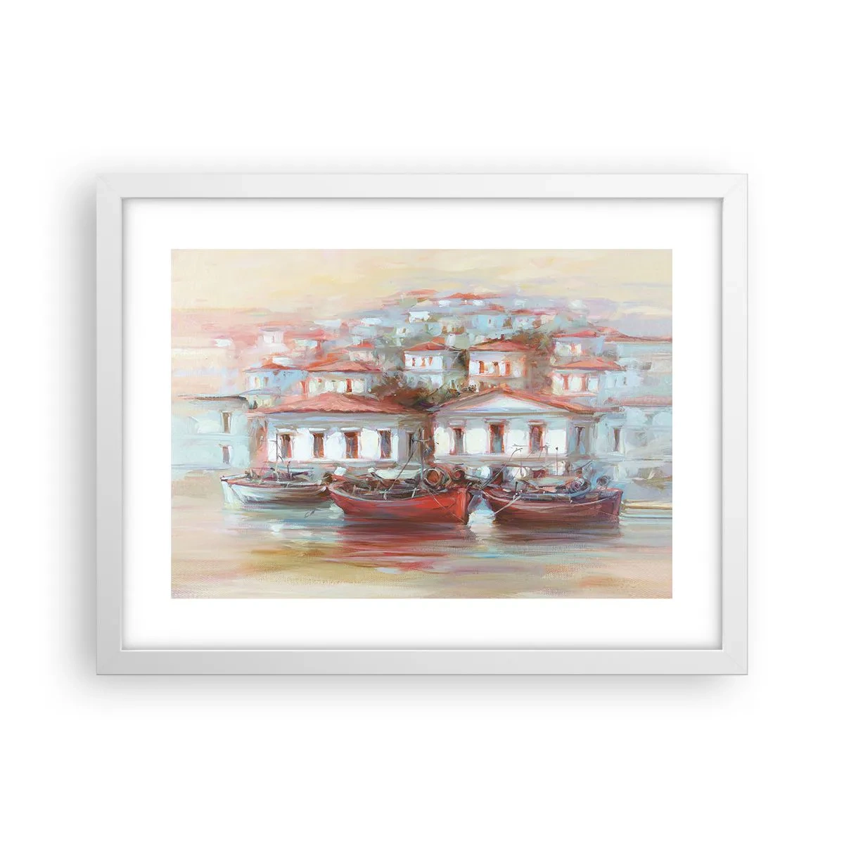Plakát v bílém rámu - Šťastné městečko - 40x30 cm