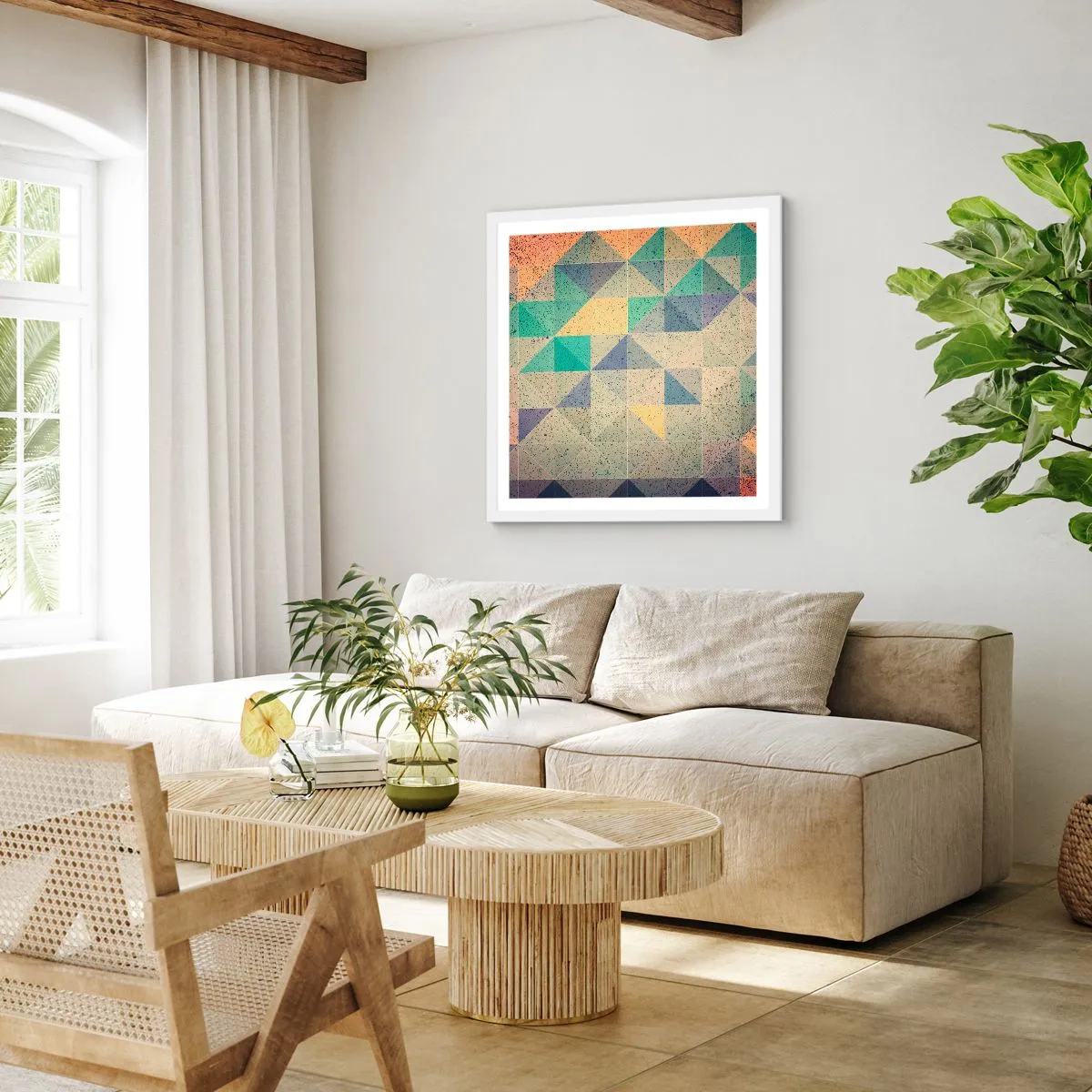 Plakát v bílém rámu - Republika trojúhelníků - 50x50 cm