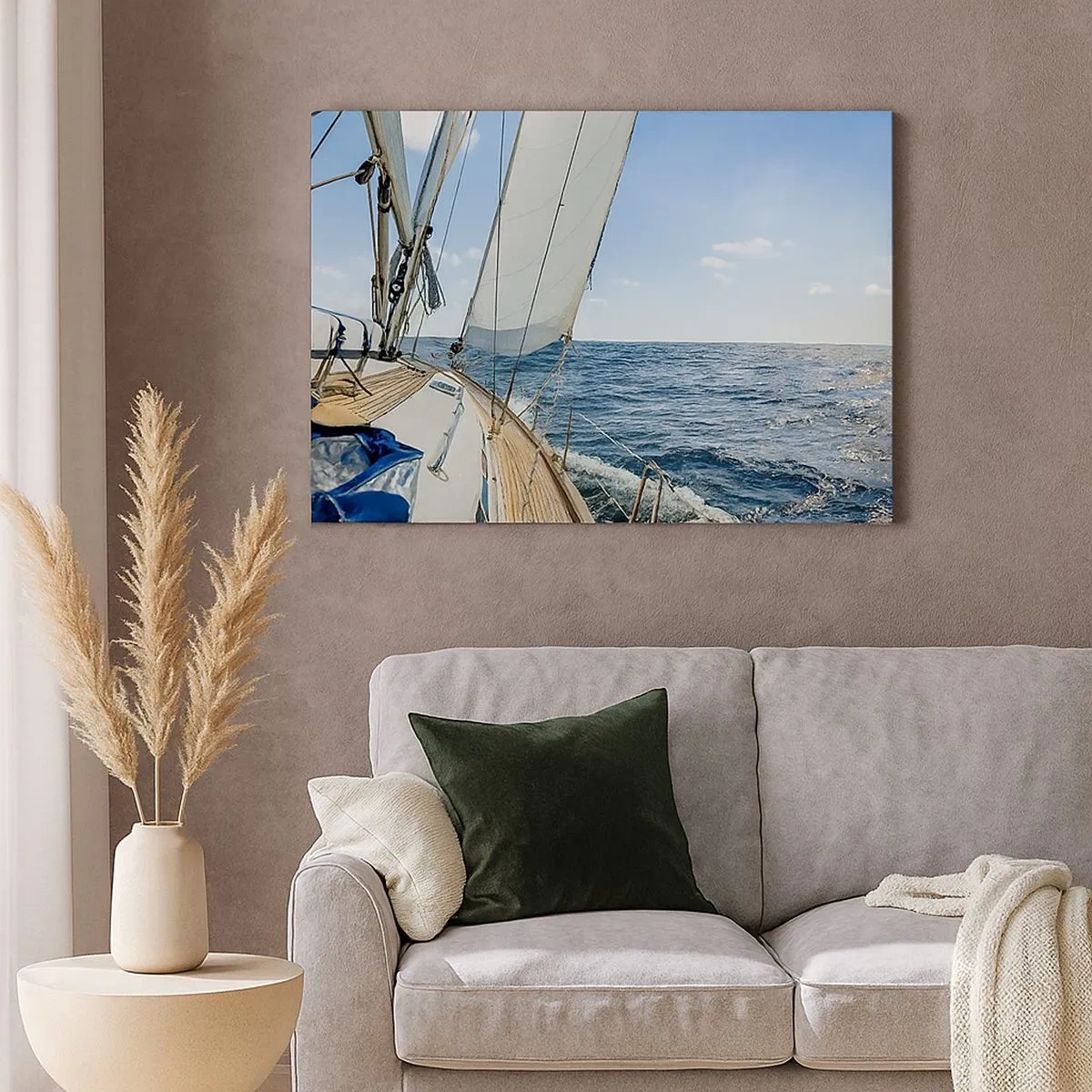 Obraz na plátně - Plachetnice na klidném moři pod modrou oblohou - 70x50cm - Ahoj, dobrodružství - Moderní nástěnná dekorace do obývacího pokoje a ložnice ARTTOR