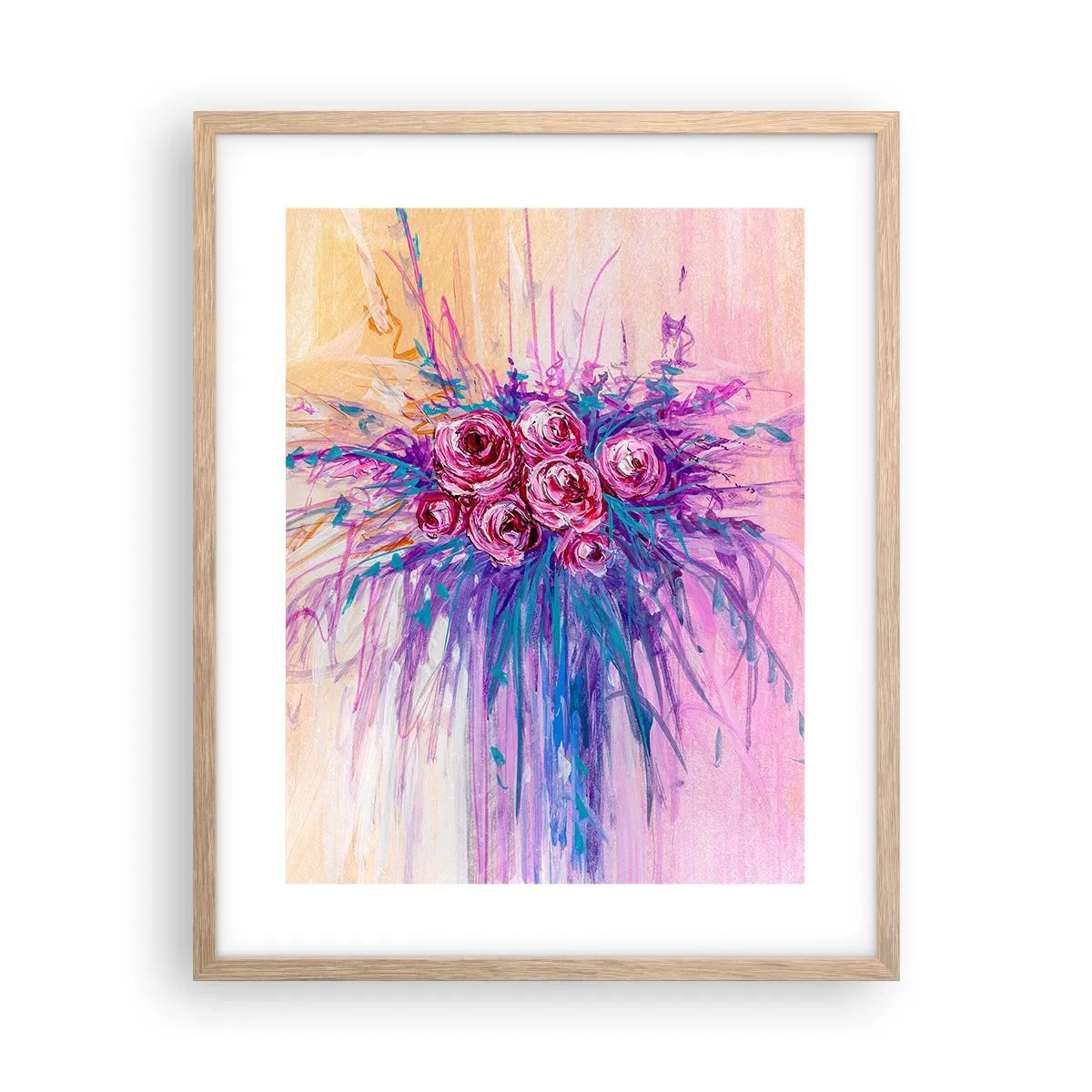 Plakát v rámu světlý dub - Růžová fontána - 40x50 cm