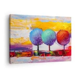 Obraz na plátně - Tři barevné stromy na abstraktním pozadí - 70x50cm - Do třetice všeho dobrého - Moderní nástěnná dekorace do obývacího pokoje a ložnice ARTTOR