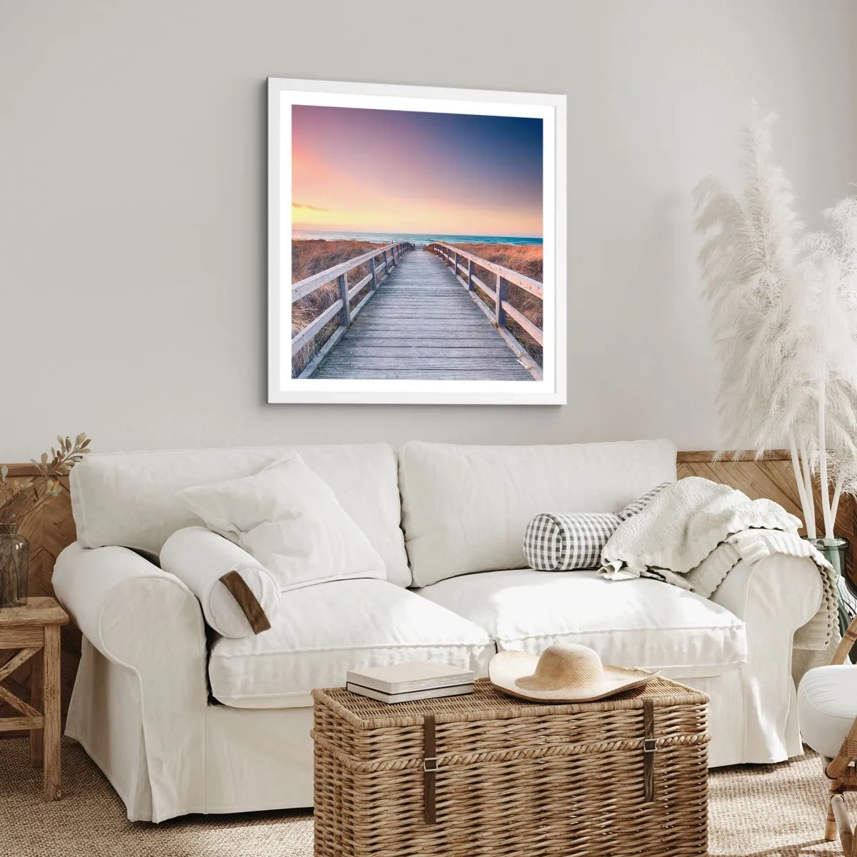 Plakát v bílém rámu - Baltská večerní polární záře - 50x50 cm