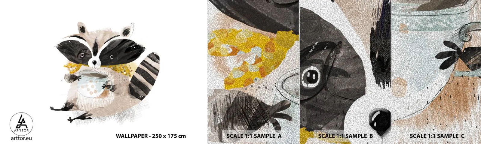 Vzor Fototapety Premium Sand - Můj přítel mýval - Pro děti, Mýval, Grafika - 100x30 cm