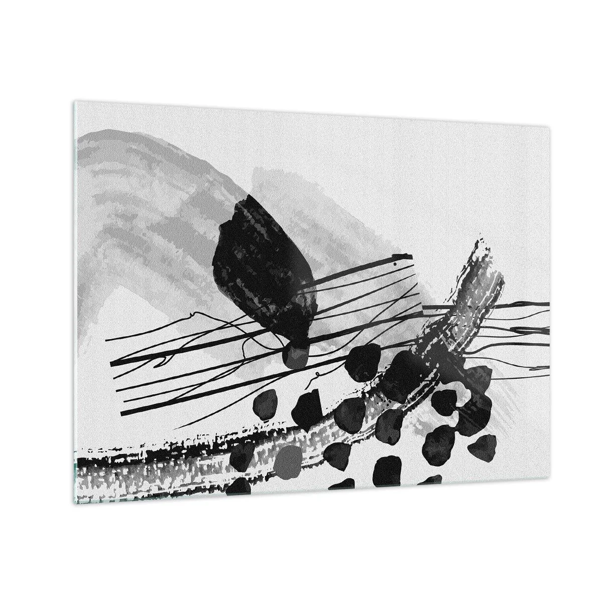 Obraz na skle - Černobílá abstrakce s organickými tvary a liniemi - 70x50cm - Černobílá organická abstrakce - Moderní nástěnná dekorace do obývacího pokoje a ložnice ARTTOR