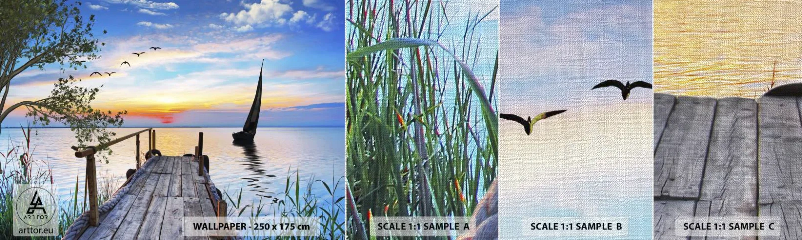 Vzor Fototapety Premium Canvas - Dobrý večer - Krajina, jezero, Dřevěný most - 100x30 cm