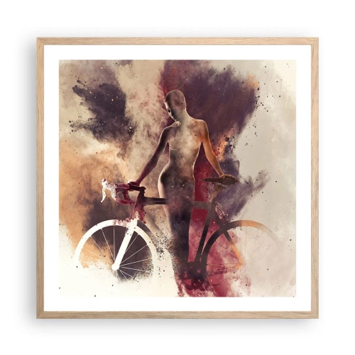Plakát v rámu světlý dub - Cyklistická duše v mramorových tvarech - 60x60 cm