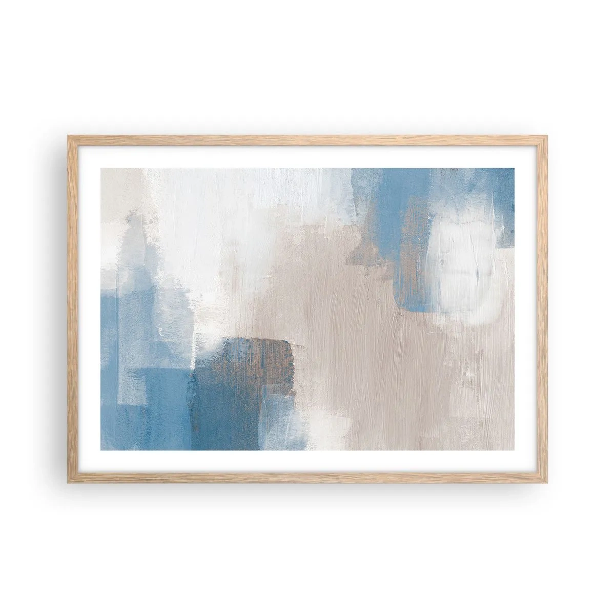 Plakát v rámu světlý dub - Růžová abstrakce za modrým závojem - 70x50 cm