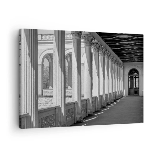 Obraz na plátně - Kolonáda v klasickém stylu v černé a bílé - 70x50cm - Slunná arkáda - Moderní nástěnná dekorace do obývacího pokoje a ložnice ARTTOR