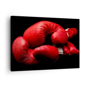 Obraz na plátně - Červené boxerské rukavice na černém pozadí - 70x50cm - Emoce války za námi - Moderní nástěnná dekorace do obývacího pokoje a ložnice ARTTOR