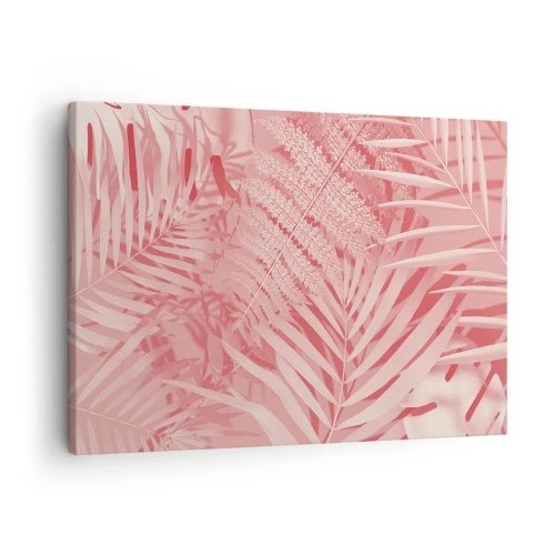 Obraz na plátně - Růžové tropické listy v jemném a minimalistickém stylu - 70x50cm - Růžový koncept - Moderní nástěnná dekorace do obývacího pokoje a ložnice ARTTOR