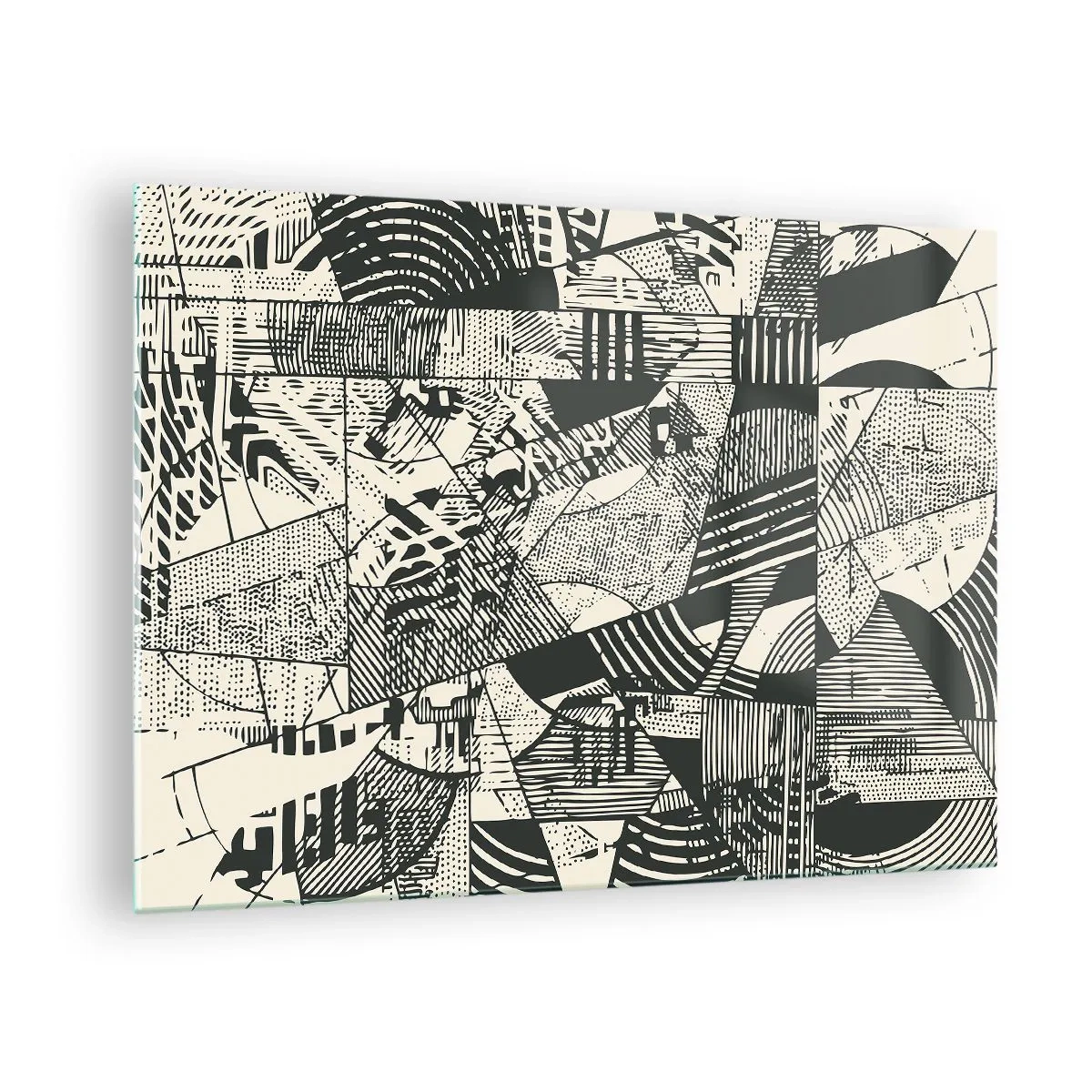 Obraz na skle - Černobílá abstrakce s dynamickými geometrickými vzory - 70x50cm - Dynamika současnosti - Moderní nástěnná dekorace do obývacího pokoje a ložnice ARTTOR