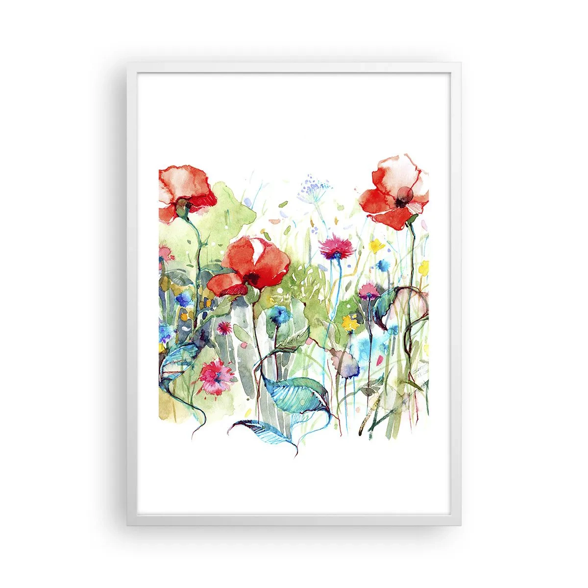 Plakát v bílém rámu - Kvetoucí louka v květnu - 50x70 cm