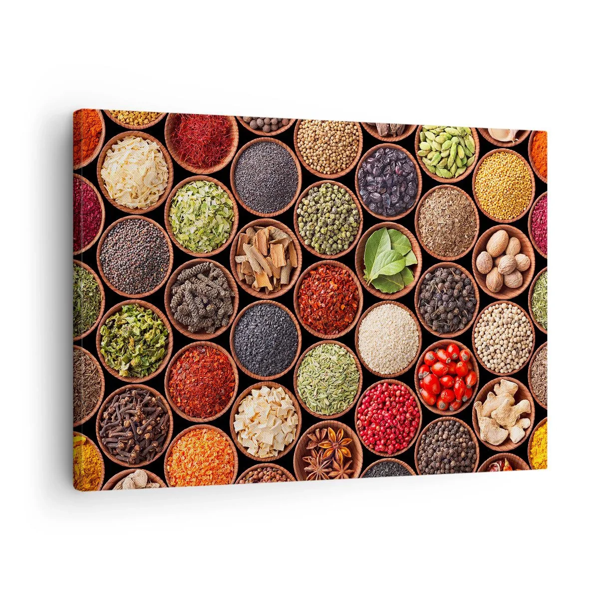 Obraz na plátně - Barevné koření v kulatých nádobách - 70x50cm - Všechny chutě světa - Moderní nástěnná dekorace do obývacího pokoje a ložnice ARTTOR
