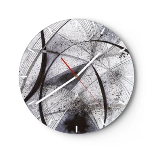 Nástěnné hodiny - Černobílá abstrakce s dynamickými liniemi a skvrnami - 30x30cm - Futuristická fantazie - Moderní nástěnná dekorace do obývacího pokoje, kuchyně a ložnice ARTTOR