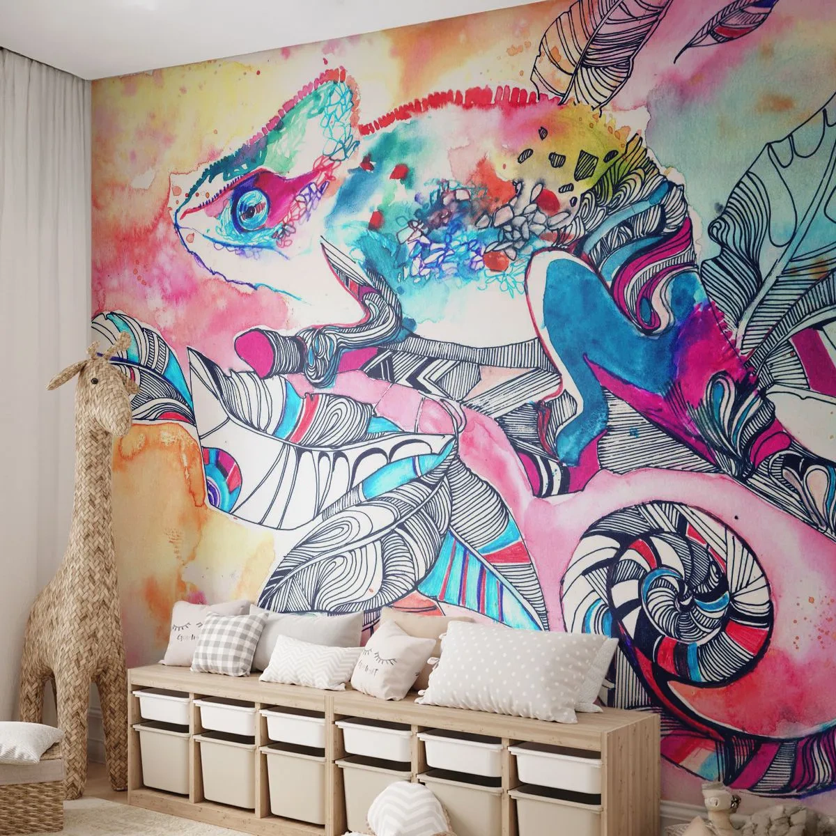 Fototapeta Samolepicí Deluxe Sticker - Barevný jako náš svět - Chameleón, Abstrakce, Příroda - 250x175 cm