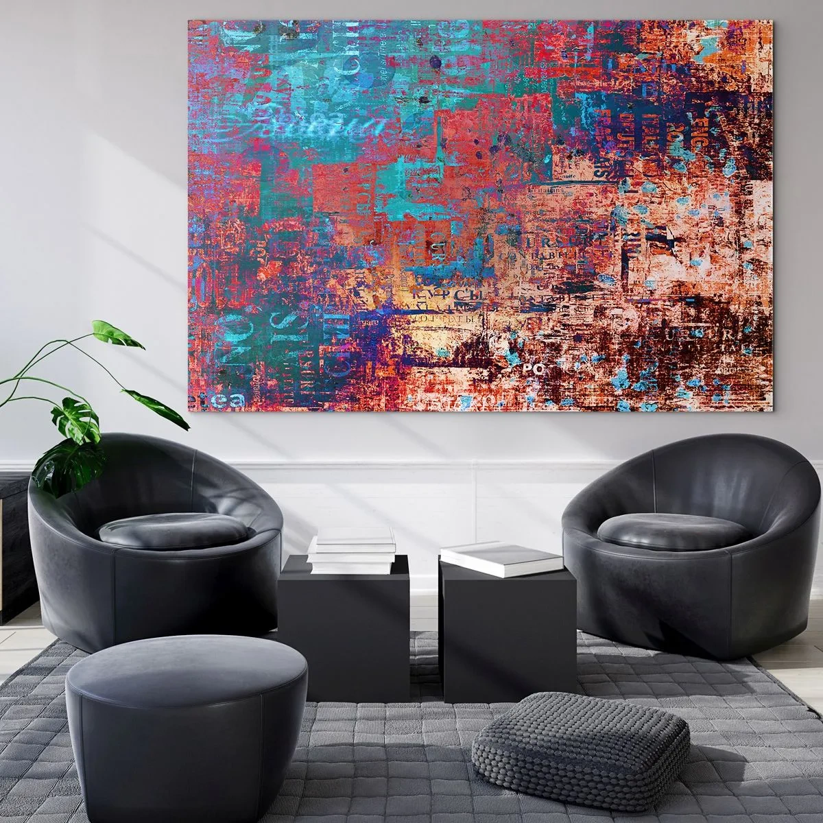 Obraz na skle - Abstraktní kompozice v odstínech modré a červené - 70x50cm - Paměť a zapomnění - Moderní nástěnná dekorace do obývacího pokoje a ložnice ARTTOR
