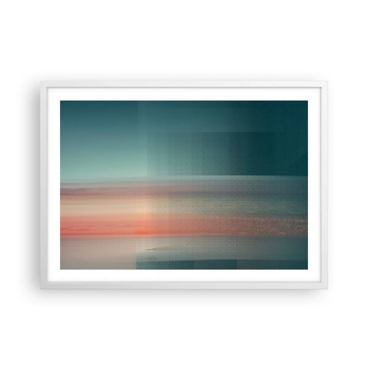 Plakát v bílém rámu - Abstrakce: vlny světla - 70x50 cm