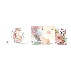 Vzor Fototapety Samolepicí Deluxe Sticker - Pozvánka do říše pohádek - Jednorožec, Holčičí, Pro děti - 100x30 cm