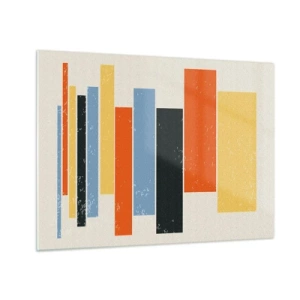 Obraz na skle - Geometrické pruhy v rytmické kompozici na světlém pozadí - 70x50cm - Záznam hudby - Moderní nástěnná dekorace do obývacího pokoje a ložnice ARTTOR