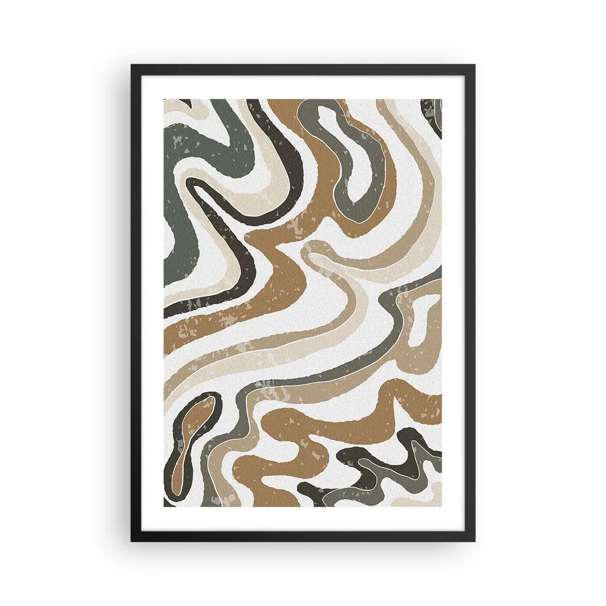 Plakát v černém rámu - Abstraktní organické vzory v zemitých tónech - 50x70cm - Meandry zemitých barev - Moderní nástěnná dekorace do obývacího pokoje a ložnice ARTTOR