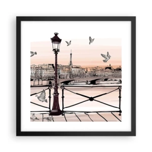 Plakát v černém rámu - Nad střechami Paříže - 40x40 cm
