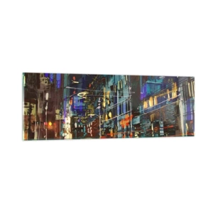 Obraz na skle - Večerní pouliční ruch - 90x30 cm