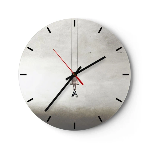 Nástěnné hodiny - Postava na houpačce zavěšená v minimalistickém prostoru - 30x30cm - Dítě v nás - Moderní nástěnná dekorace do obývacího pokoje, kuchyně a ložnice ARTTOR