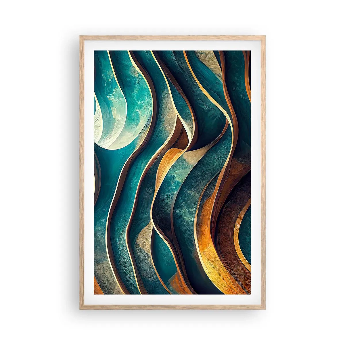 Plakát v rámu světlý dub - Meandry modré - 61x91 cm