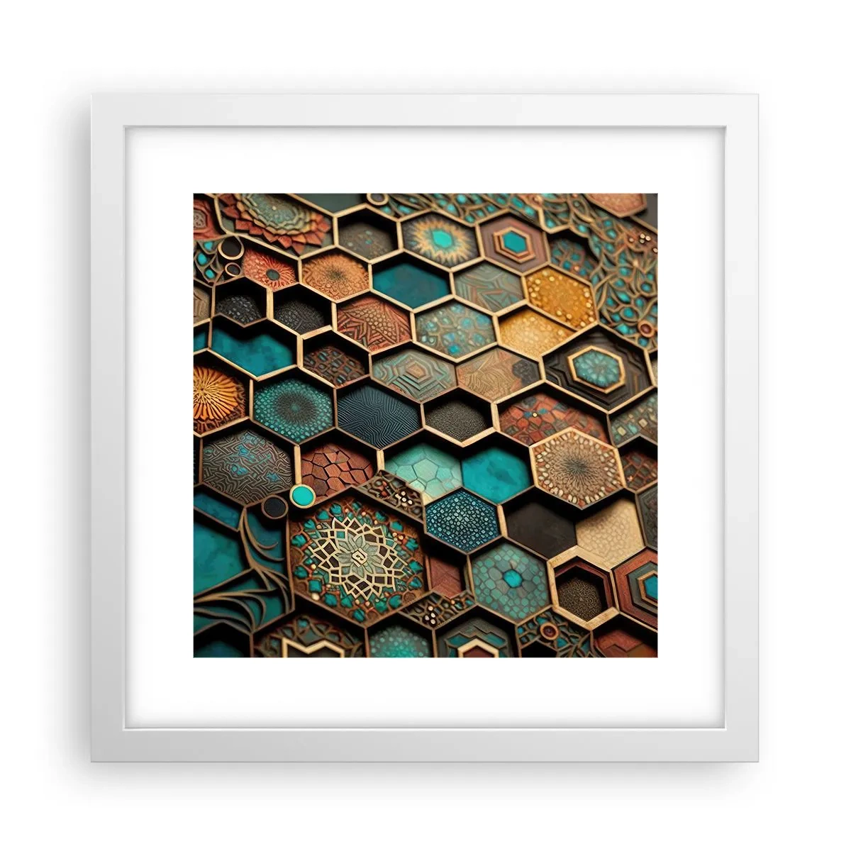 Plakát v bílém rámu - Arabské ornamenty – variace - 30x30 cm