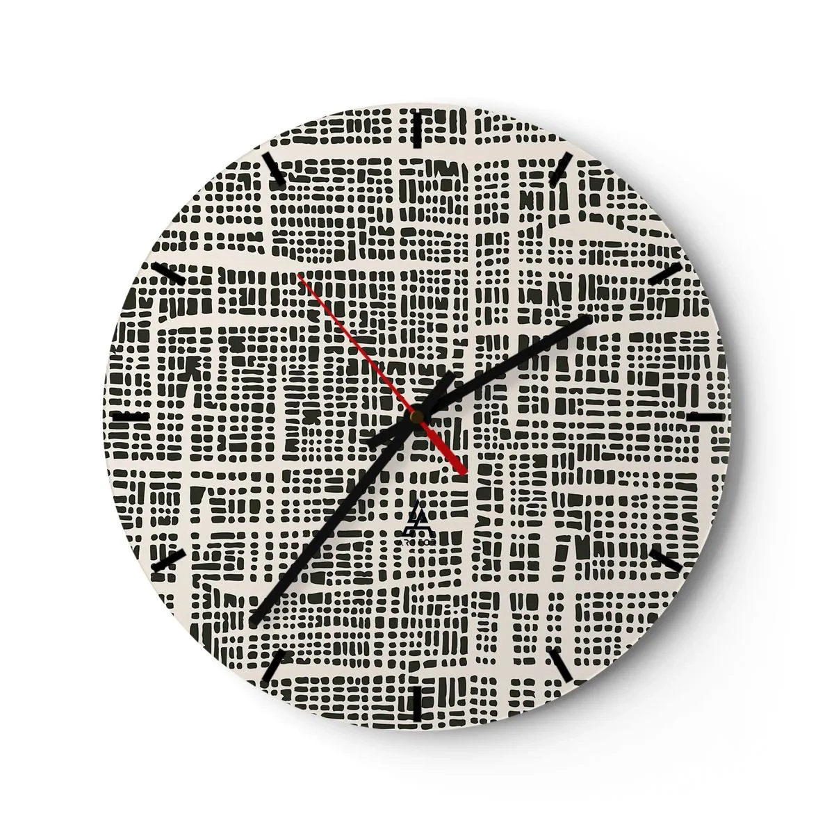Nástěnné hodiny - Geometrický, černý a krémový vzor s nepravidelnými tečkami - 30x30cm - Tkaná kompozice - Moderní nástěnná dekorace do obývacího pokoje, kuchyně a ložnice ARTTOR