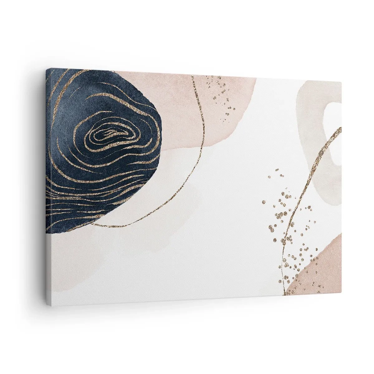 Obraz na plátně - Abstraktní tvary v odstínech béžové a tmavě modré se zlatými detaily - 70x50cm - Vše plyne - Moderní nástěnná dekorace do obývacího pokoje a ložnice ARTTOR