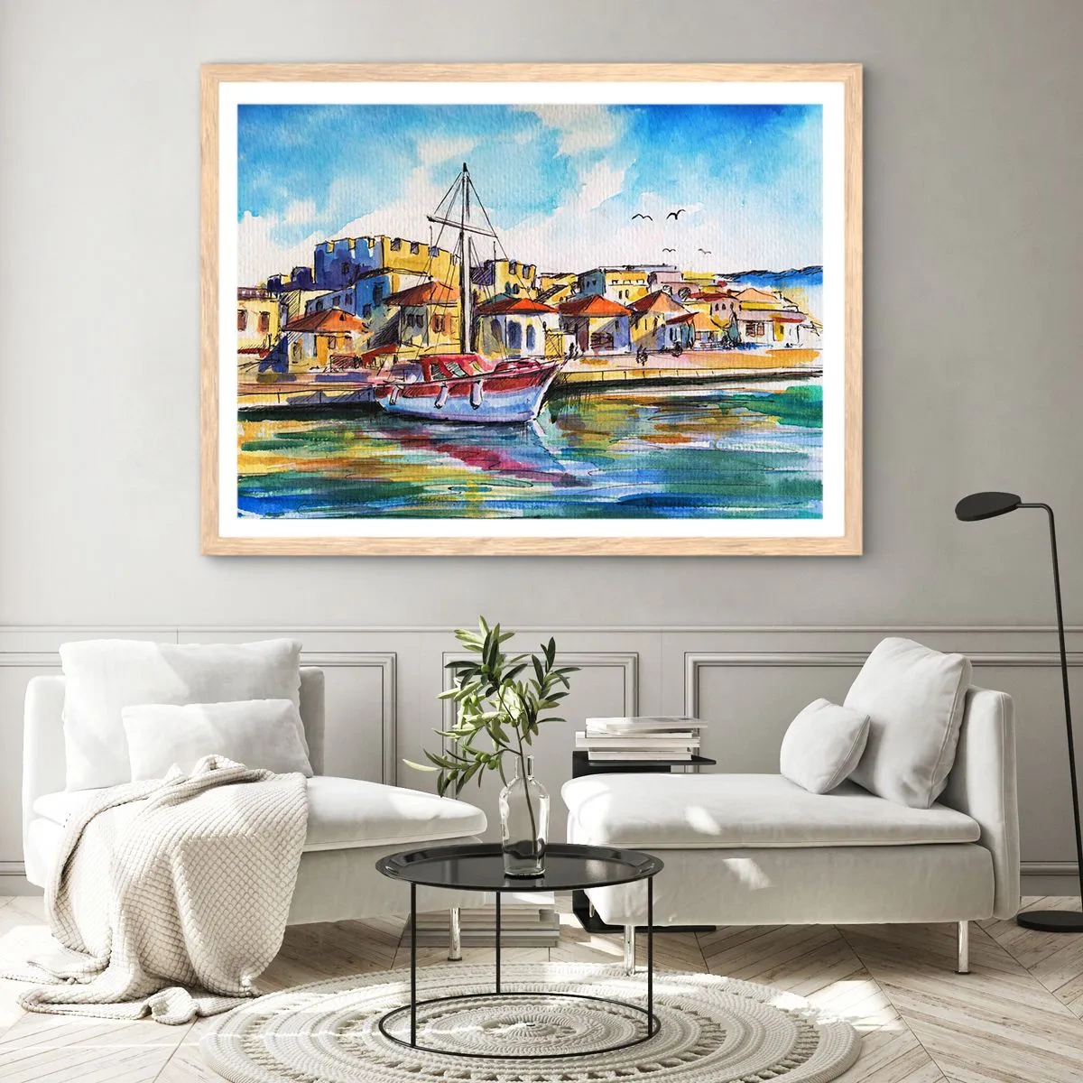 Plakát v rámu světlý dub - Duhové odpoledne - 100x70 cm