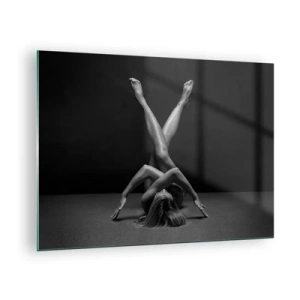 Obraz na skle - Nahá žena v geometrické kompozici těla - 70x50cm - Geometrie nahoty - Moderní nástěnná dekorace do obývacího pokoje a ložnice ARTTOR