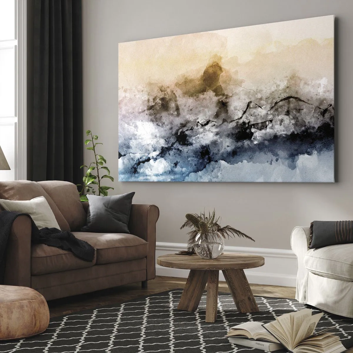 Obraz na plátně - Abstraktní krajina s mlhou a jemnými barvami - 70x50cm - Ponořené do mračna mlhy - Moderní nástěnná dekorace do obývacího pokoje a ložnice ARTTOR