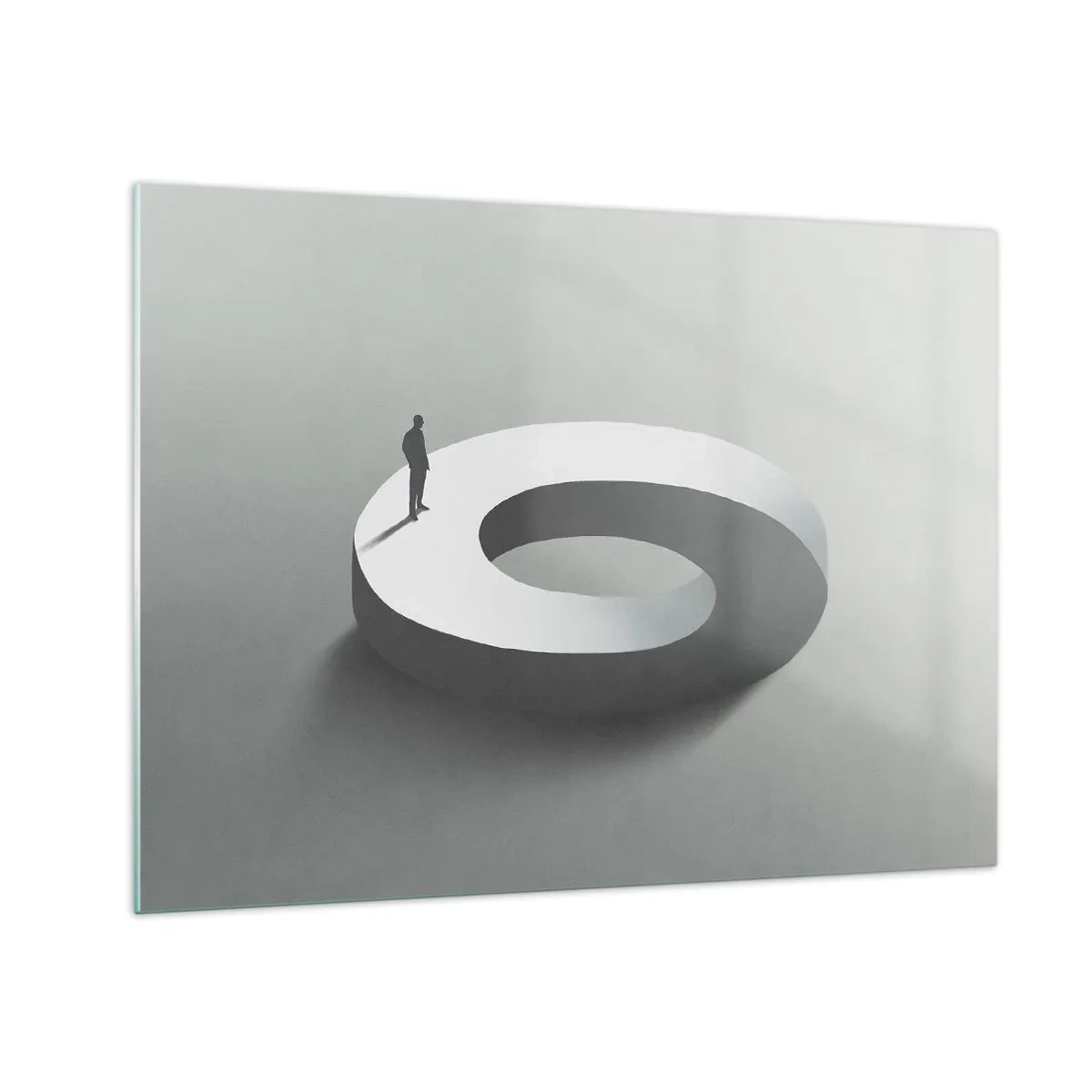 Obraz na skle - Minimalistická silueta muže na bílém prstenu - 70x50cm - To pochopíš - Moderní nástěnná dekorace do obývacího pokoje a ložnice ARTTOR