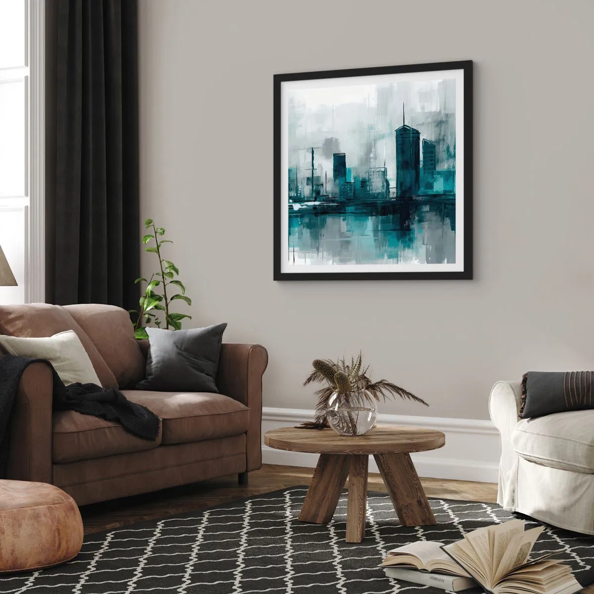 Plakát v černém rámu - Město v barvě deště - 50x50 cm