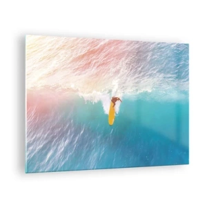 Obraz na skle - Surfař na vlně v tyrkysovém oceánu - 70x50cm - Oceanický jezdec - Moderní nástěnná dekorace do obývacího pokoje a ložnice ARTTOR