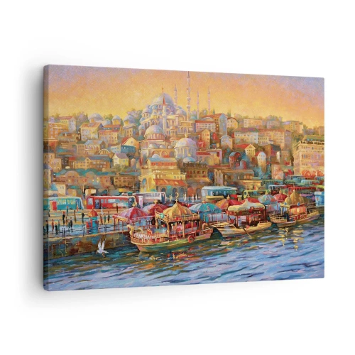 Obraz na plátně - Malebné panorama Istanbulu s výhledem na záliv a město - 70x50cm - Istanbulský příběh - Moderní nástěnná dekorace do obývacího pokoje a ložnice ARTTOR