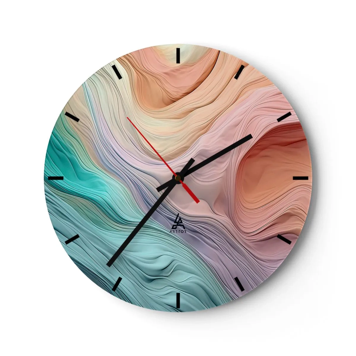 Nástěnné hodiny - Barevné vrstvy připomínající marťanskou krajinu - 30x30cm - Duhová vlna - Moderní nástěnná dekorace do obývacího pokoje, kuchyně a ložnice ARTTOR