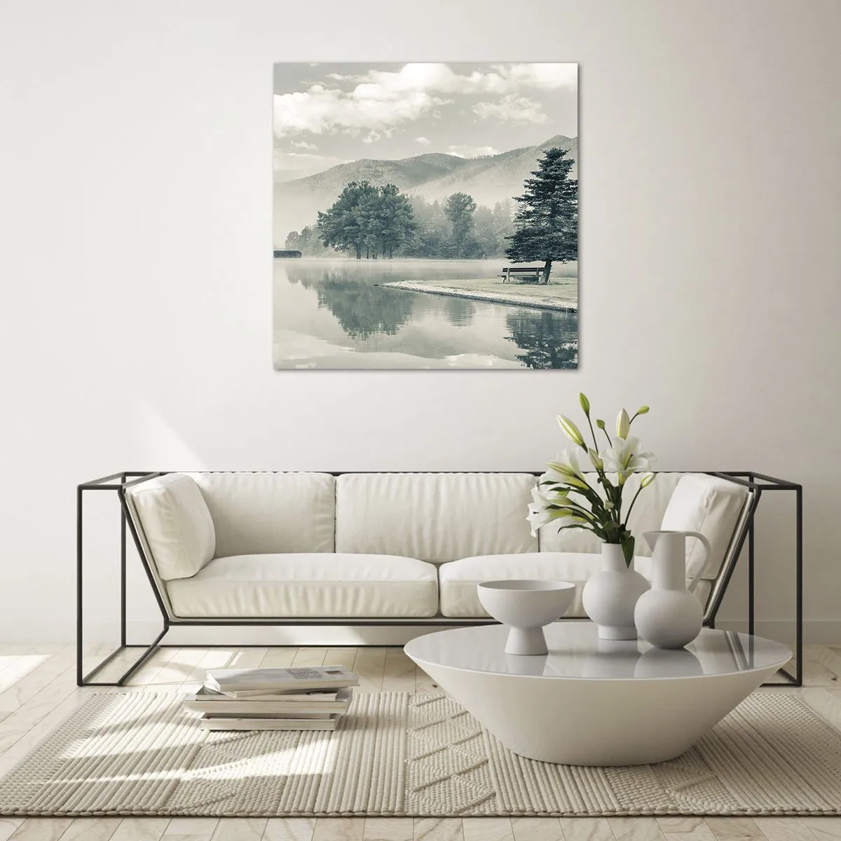 Obraz na skle - Jezero ještě spí - 40x40 cm