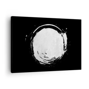 Obraz na plátně - Bílý kruh na černém pozadí v minimalistickém stylu. - 70x50cm - Správné řešení - Moderní nástěnná dekorace do obývacího pokoje a ložnice ARTTOR