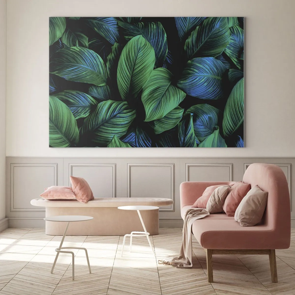 Obraz na skle - Detail listů v intenzivních odstínech zelené - 70x50cm - V zeleném davu - Moderní nástěnná dekorace do obývacího pokoje a ložnice ARTTOR