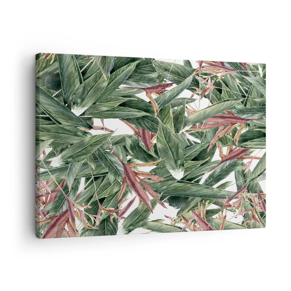 Obraz na plátně - Dekorativní motiv listu v odstínech zelené a vínové na světlém pozadí - 70x50cm - Smaragdově-liliové houští - Moderní nástěnná dekorace do obývacího pokoje a ložnice ARTTOR