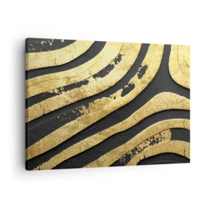 Obraz na plátně - Zlaté abstraktní vlny na černém pozadí - 70x50cm - Vše plyne - Moderní nástěnná dekorace do obývacího pokoje a ložnice ARTTOR