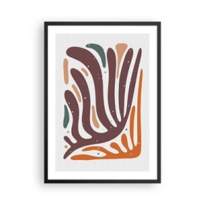 Plakát v černém rámu - Organická abstrakce v teplých odstínech hnědé a oranžové - 50x70cm - Organická a radiální kompozice - Moderní nástěnná dekorace do obývacího pokoje a ložnice ARTTOR