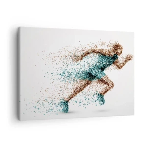 Obraz na plátně - Dynamická postava běžce složená z drobných částic - 70x50cm - Život je běh - Moderní nástěnná dekorace do obývacího pokoje a ložnice ARTTOR