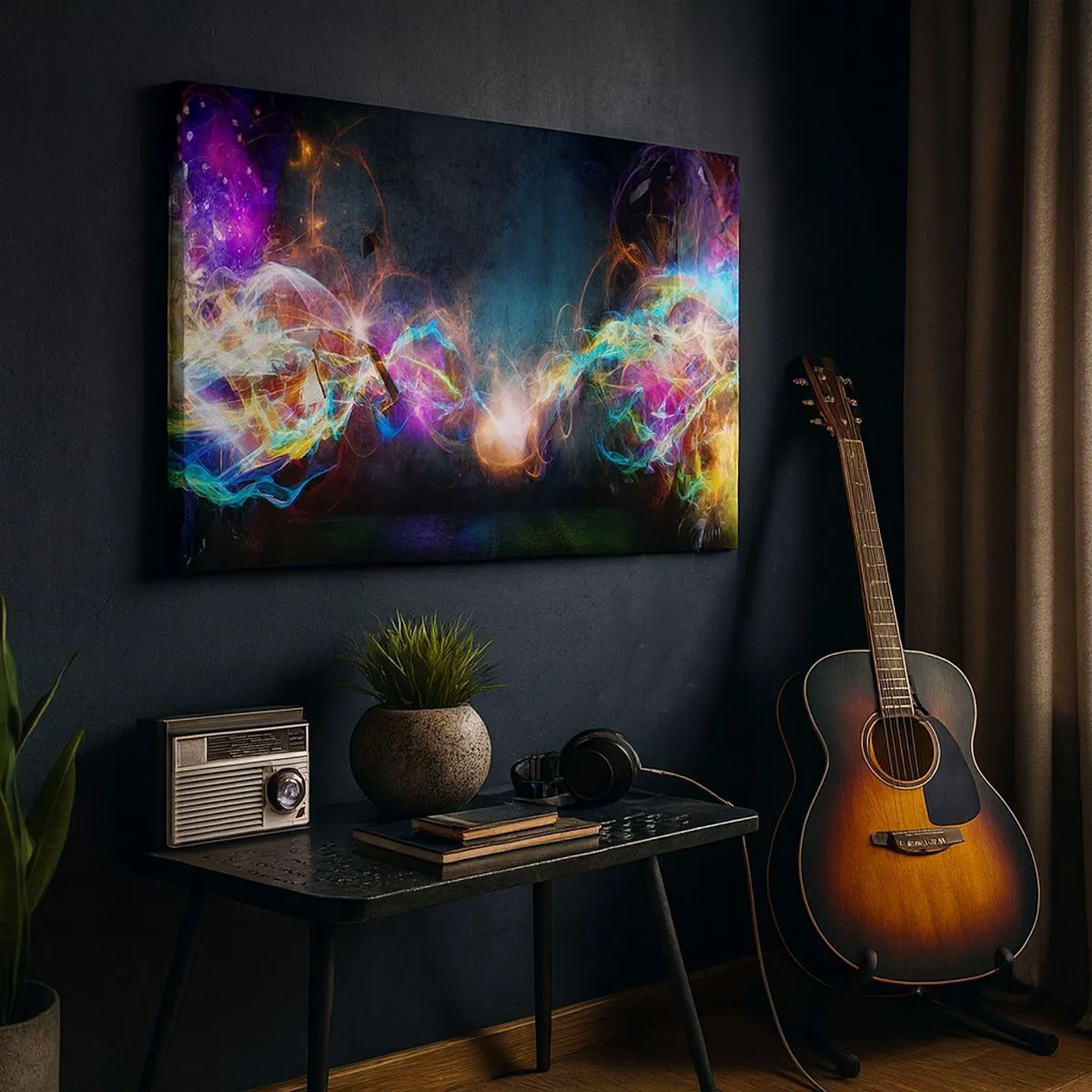 Obraz na plátně - Barevné záblesky světla v abstraktní kompozici - 70x50cm - Radostně proti tmě - Moderní nástěnná dekorace do obývacího pokoje a ložnice ARTTOR