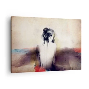 Obraz na plátně - Jemný portrét ženy v uměleckém stylu - 70x50cm - Jemné linie, oválné tvary - Moderní nástěnná dekorace do obývacího pokoje a ložnice ARTTOR