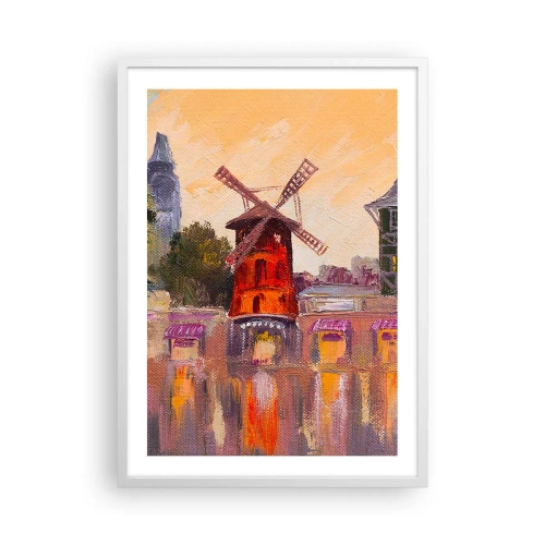 Plakát v bílém rámu - Pařížské ikony – Moulin Rouge - 50x70 cm