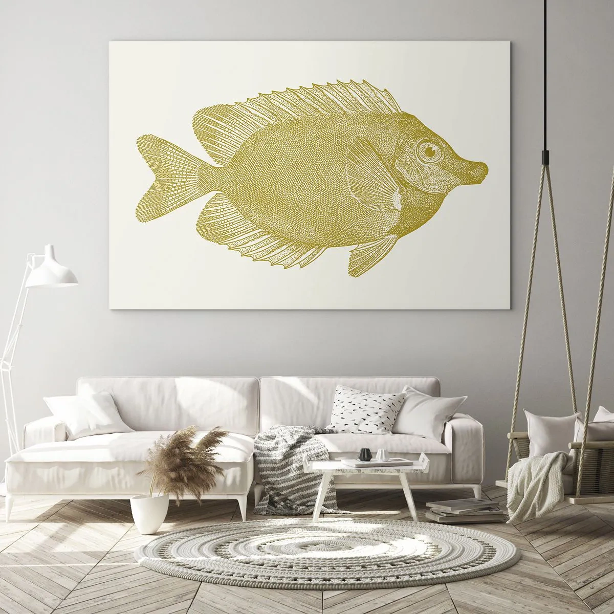 Obraz na skle - Vintage zlaté rybky na světlém pozadí - 70x50cm - Prostě ryba - Moderní nástěnná dekorace do obývacího pokoje a ložnice ARTTOR